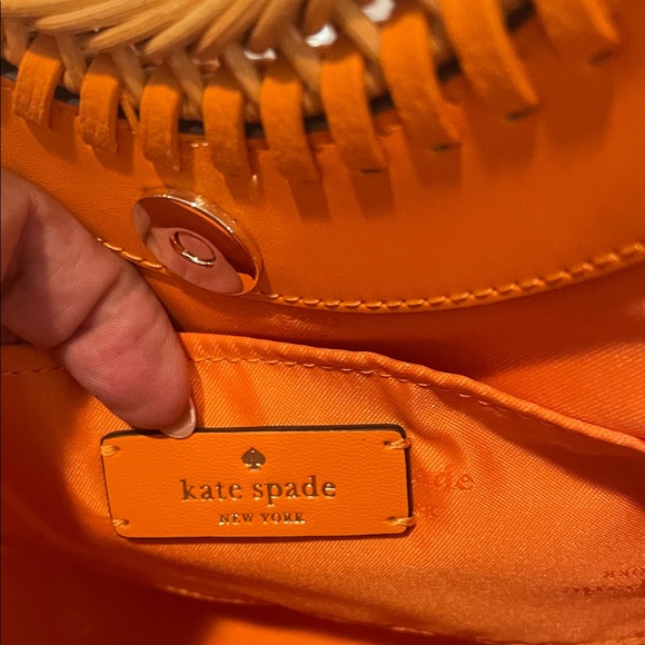 kate spade Orange Pebbled Leather Crossbody with Wiker Round Handles - Picture 7 of 9